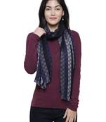 Viscose Rayon Checked & Striped Woven Design Scarf Black, Blue and White