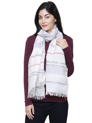 Viscose Rayon Striped Woven Design Stole White & Grey 1