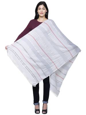 Viscose Rayon Striped Woven Design Stole White & Grey 3
