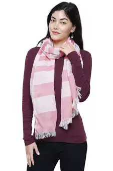 Viscose Rayon Striped Woven Design Stole Pink & White