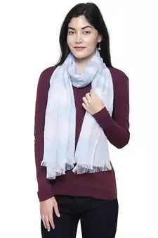 Viscose Rayon Striped Woven Design Stole Light Blue & White