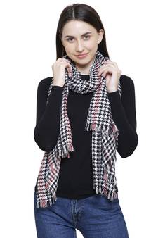 Voscose Rayon Checked Woven Design Scarf Black and White