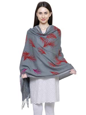 Voscose Rayon Flocked Printed Woven Design Shawl Grey 1