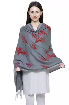 Voscose Rayon Flocked Printed Woven Design Shawl Grey