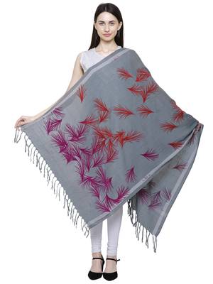 Voscose Rayon Flocked Printed Woven Design Shawl Grey 3