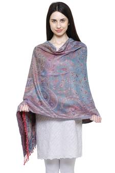 Voscose Rayon Floral Paisley Woven Design Shawl Pink and Multicolour