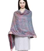 Voscose Rayon Floral Paisley Woven Design Shawl Pink and Multicolour