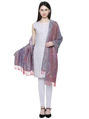 Voscose Rayon Floral Paisley Woven Design Shawl Pink and Multicolour 2