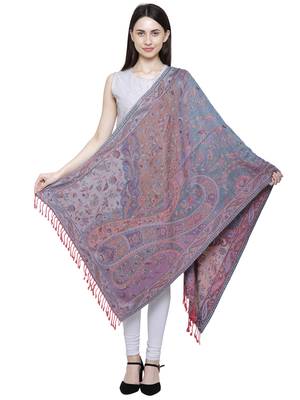 Voscose Rayon Floral Paisley Woven Design Shawl Pink and Multicolour 3
