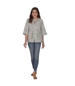 Shaded Blueish Grey Top With Floral Bee Motifs In Khadi Cotton