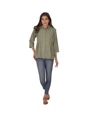 Olive Green Top In Khadi Cotton 1