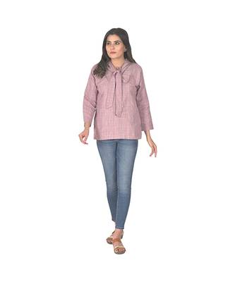 Blush Pink Front Tie Up Straight Top In Khadi Cotton Top 1