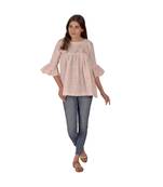Baby Pink Top With Floral Embroidery In Khadi Cotton