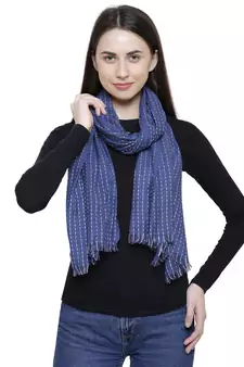 Voscose Rayon Striped Woven Design Scarf Blue