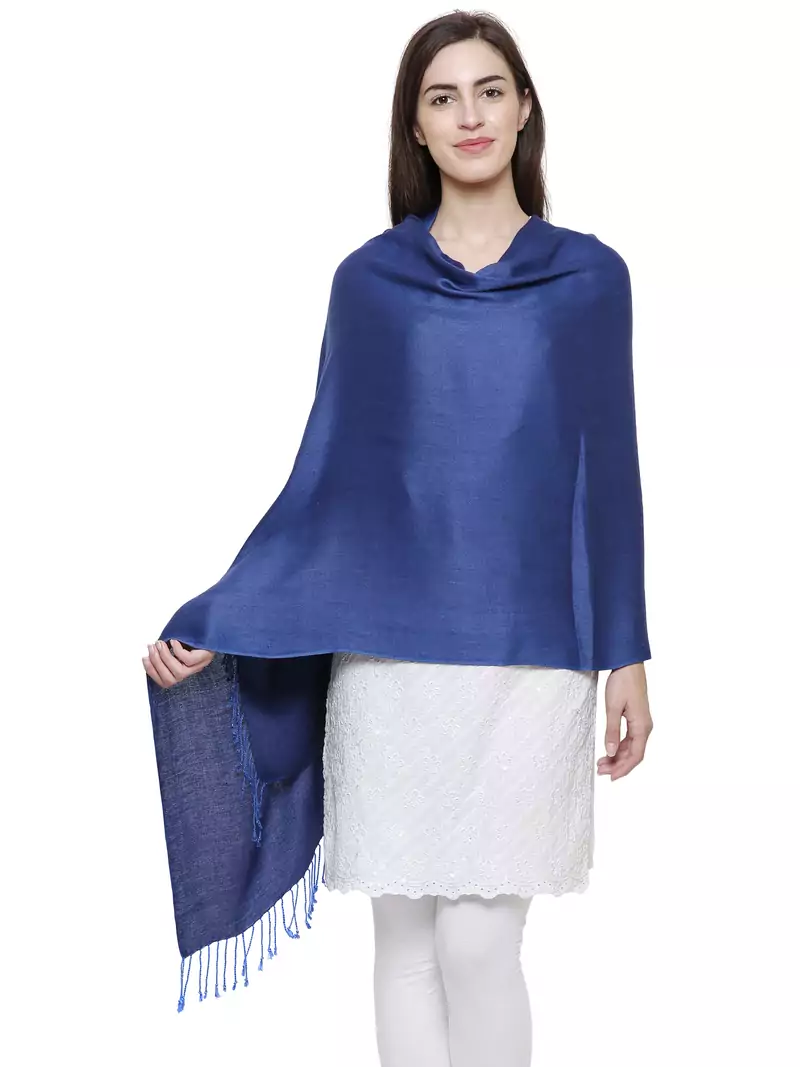 Solid Viscose rayon Reversible Shawl Blue