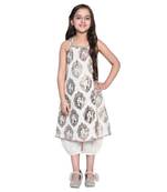White Printed Cotton Kid Kurti With Payjama