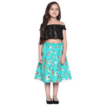 Black Printed Cotton Kids Skirts 1