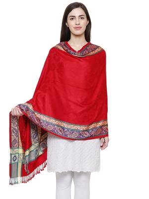 Voscose Rayon Ethnic Woven Design Shawl Red 1