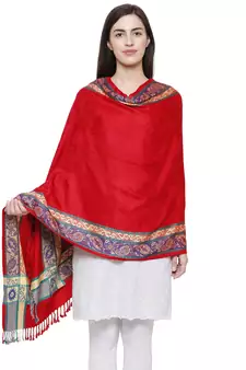 Voscose Rayon Ethnic Woven Design Shawl Red