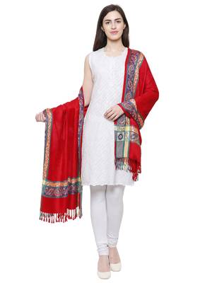 Voscose Rayon Ethnic Woven Design Shawl Red 2