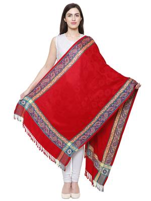 Voscose Rayon Ethnic Woven Design Shawl Red 3