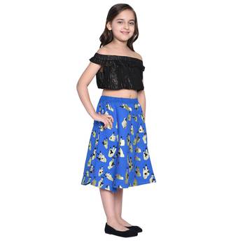 Black Printed Cotton Kids Skirts 1