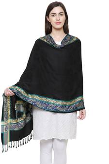 Voscose Rayon Ethnic Woven Design Shawl Black