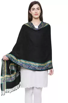 Voscose Rayon Ethnic Woven Design Shawl Black