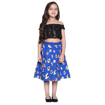 Black Printed Cotton Kids Skirts 3