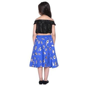 Black Printed Cotton Kids Skirts 4