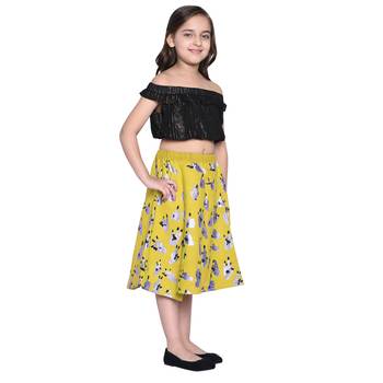 Black Printed Cotton Kids Skirts 3