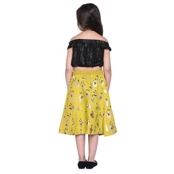 Black Printed Cotton Kids Skirts 4