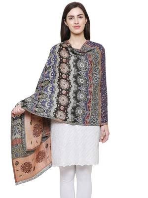 Voscose Rayon Geomatric & striped Woven Design Shawl Black and Multicolour 1