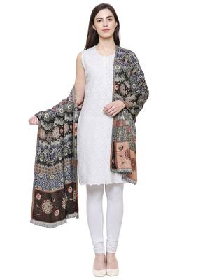 Voscose Rayon Geomatric & striped Woven Design Shawl Black and Multicolour 2