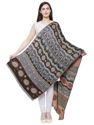Voscose Rayon Geomatric & striped Woven Design Shawl Black and Multicolour 3