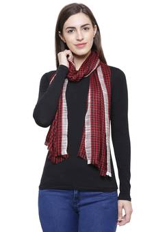 Voscose Rayon Checked Woven Design Scarf Red