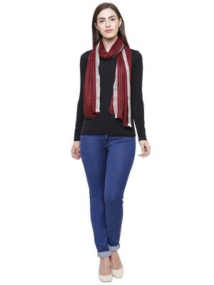 Voscose Rayon Checked Woven Design Scarf Red 2