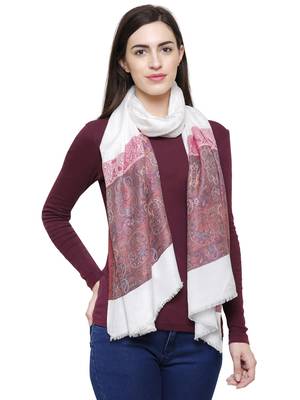 Voscose Rayon Paisley Woven Design Shawl White & Pink 1