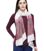 Voscose Rayon Paisley Woven Design Shawl White & Pink