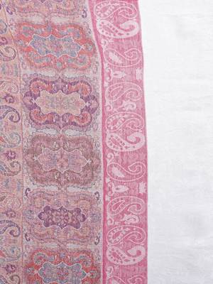 Voscose Rayon Paisley Woven Design Shawl White & Pink 4