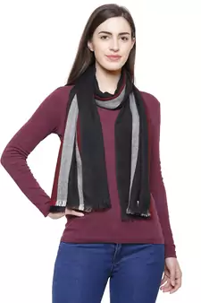 Viscose Rayon Striped Woven Design Stole Black