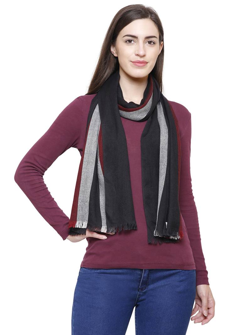 Viscose Rayon Striped Woven Design Stole Black