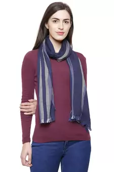 Viscose Rayon Striped Woven Design Stole Blue