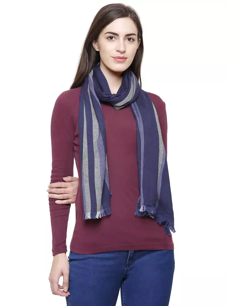 Viscose Rayon Striped Woven Design Stole Blue