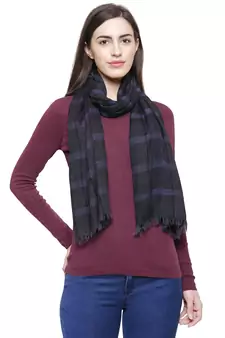 Viscose Rayon Checked Woven Design Stole Navy & Black