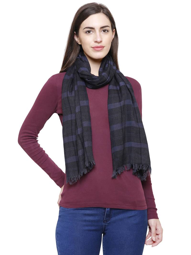 Viscose Rayon Checked Woven Design Stole Navy & Black