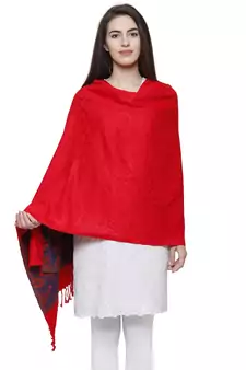 Viscose Rayon Geometric & Striped Woven Design Shawl Red