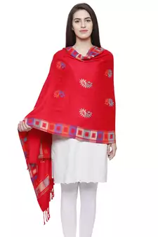 Viscose Rayon Geometric Woven Design Shawl Red