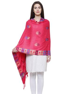 Viscose Rayon Geometric Woven Design Shawl Pink 1