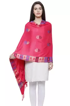 Viscose Rayon Geometric Woven Design Shawl Pink